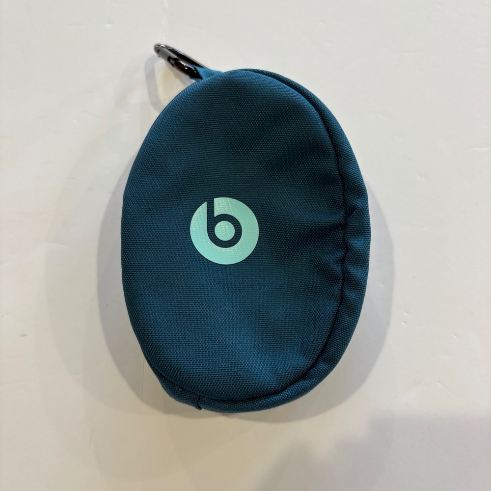 Beats by Dre Headphone Carrying Case Teal Blue Canvas Padded Pouch Carabiner
